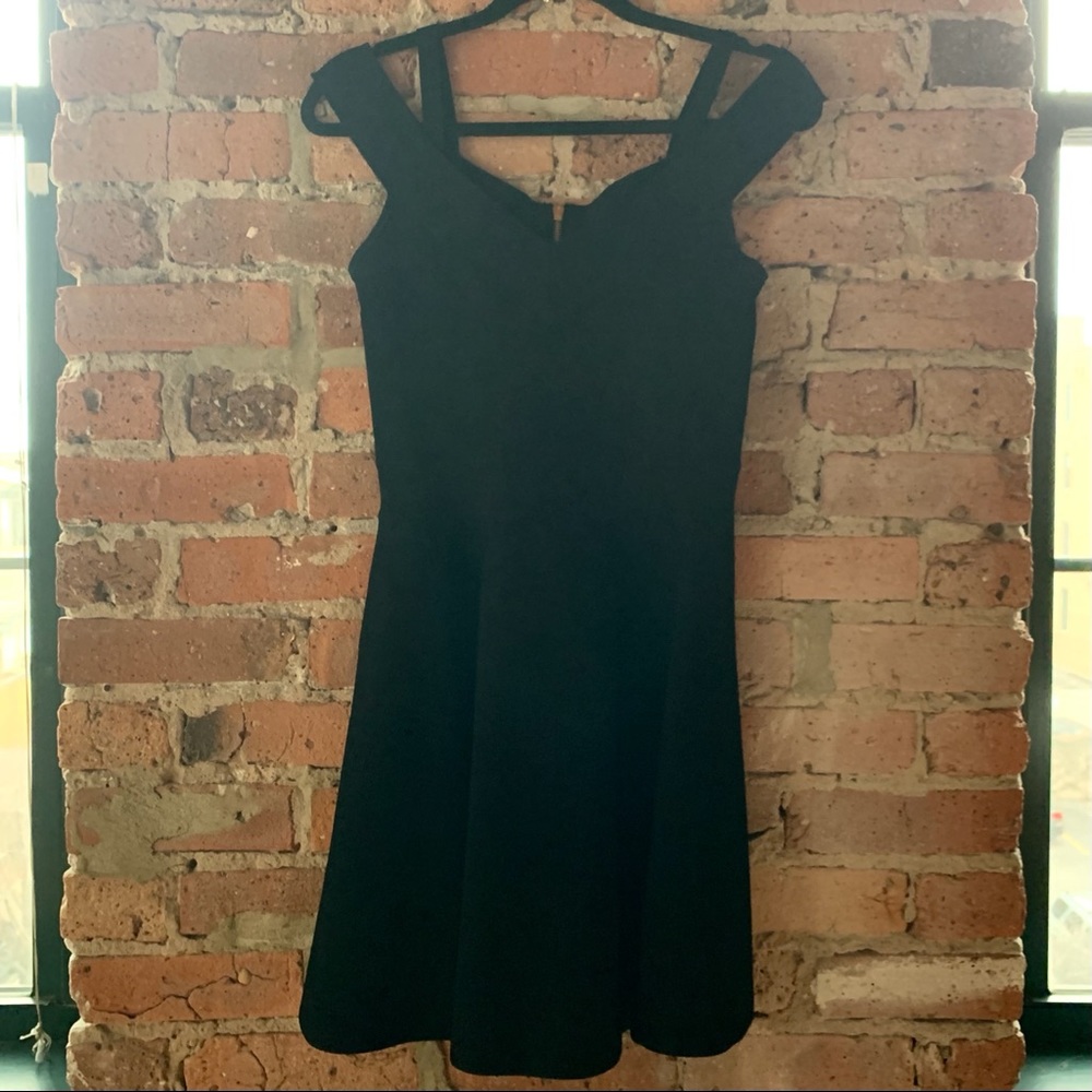 Milly Black Off Shoulder Fit & Flare Mini Dress